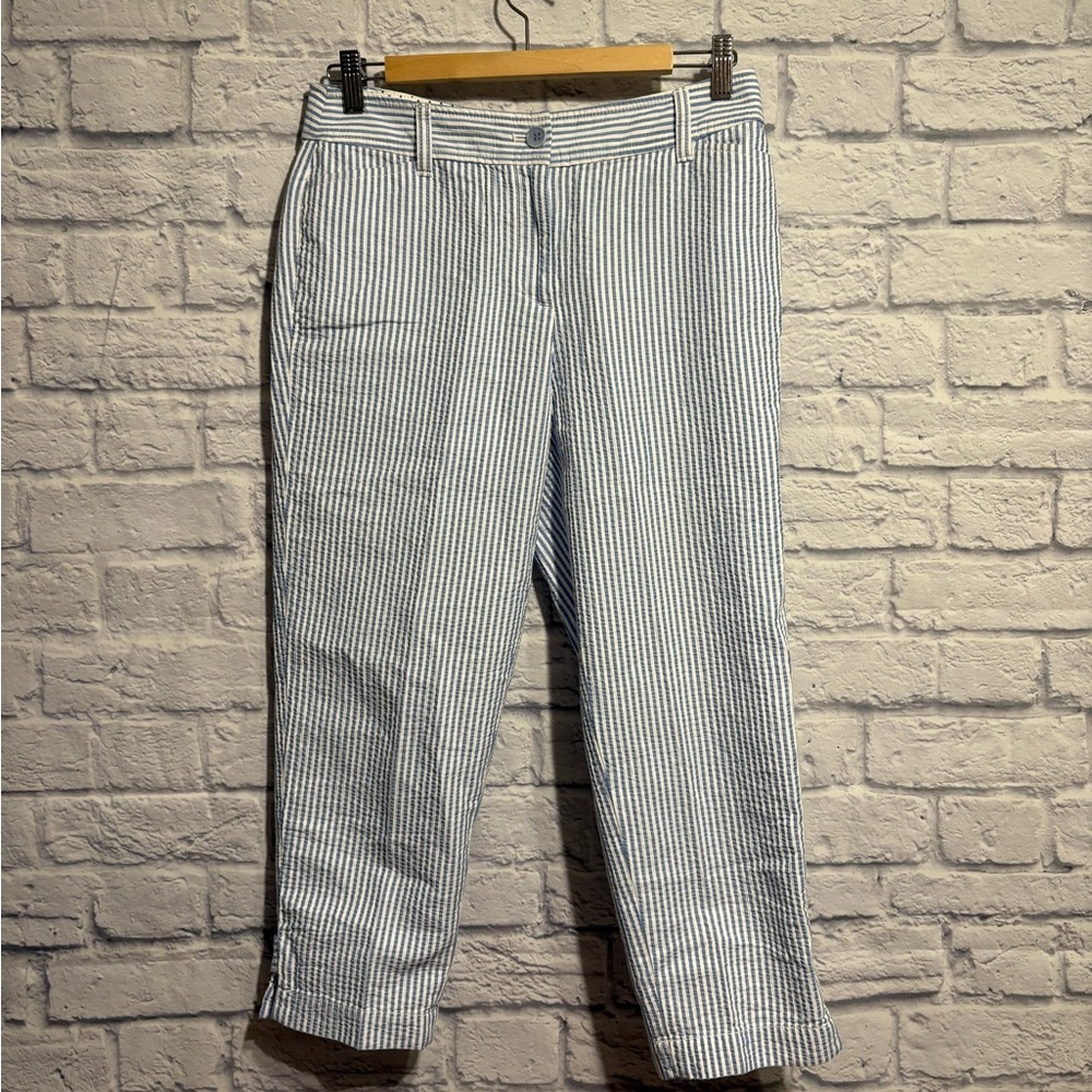 Talbots Blue and White Seersucker Chinos “Perfect Crop Pant” 4P